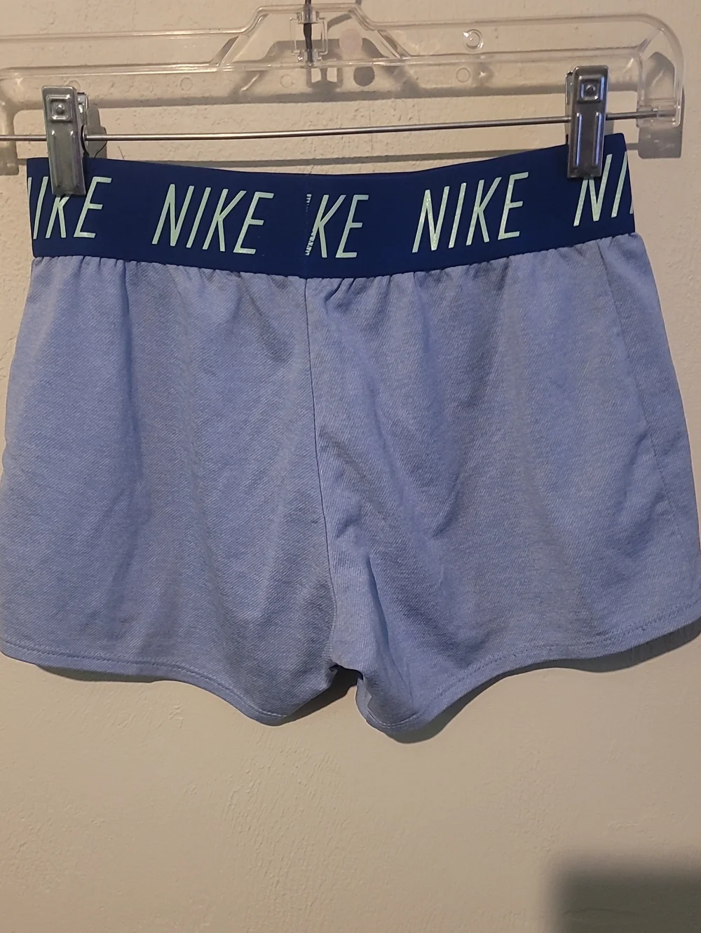 Nike Women’s Light Blue Athletic Shorts with Navy Branded Waistband